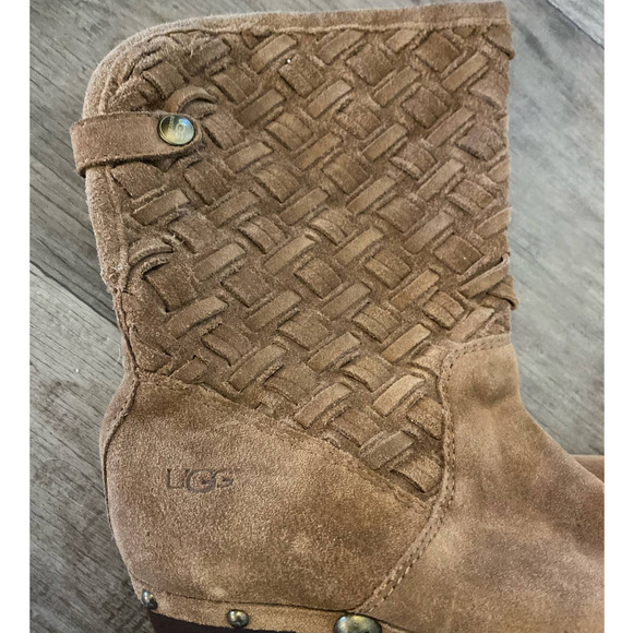 UGG AUSTRALIA Lynnea Weave Suede Studded Fold Over Clog Ankle Boot - Picture 7 of 13